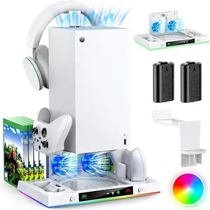 Upgrade Cooling Fan&Dual Charging Stand for Xbox Series X Console&Controller,Cooler Charger Station System for XSX with 15 RGB Light, 2x1400mAh Rechargeable Battery,Disc Accessories Storage (White) Smartphone Electronic Gadgets Wearable