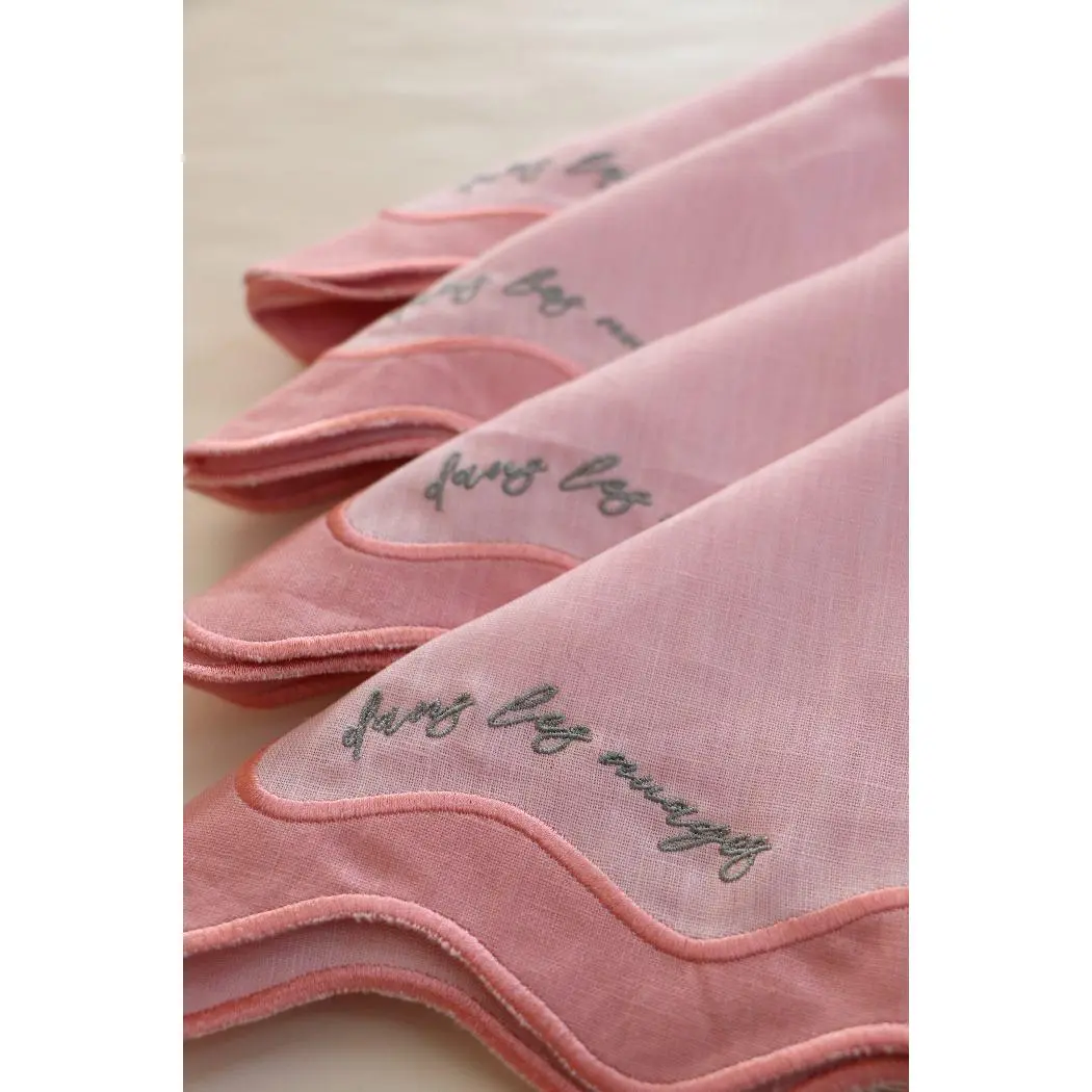 Set of 4 Scalloped Linen Napkin - Dusty Rose