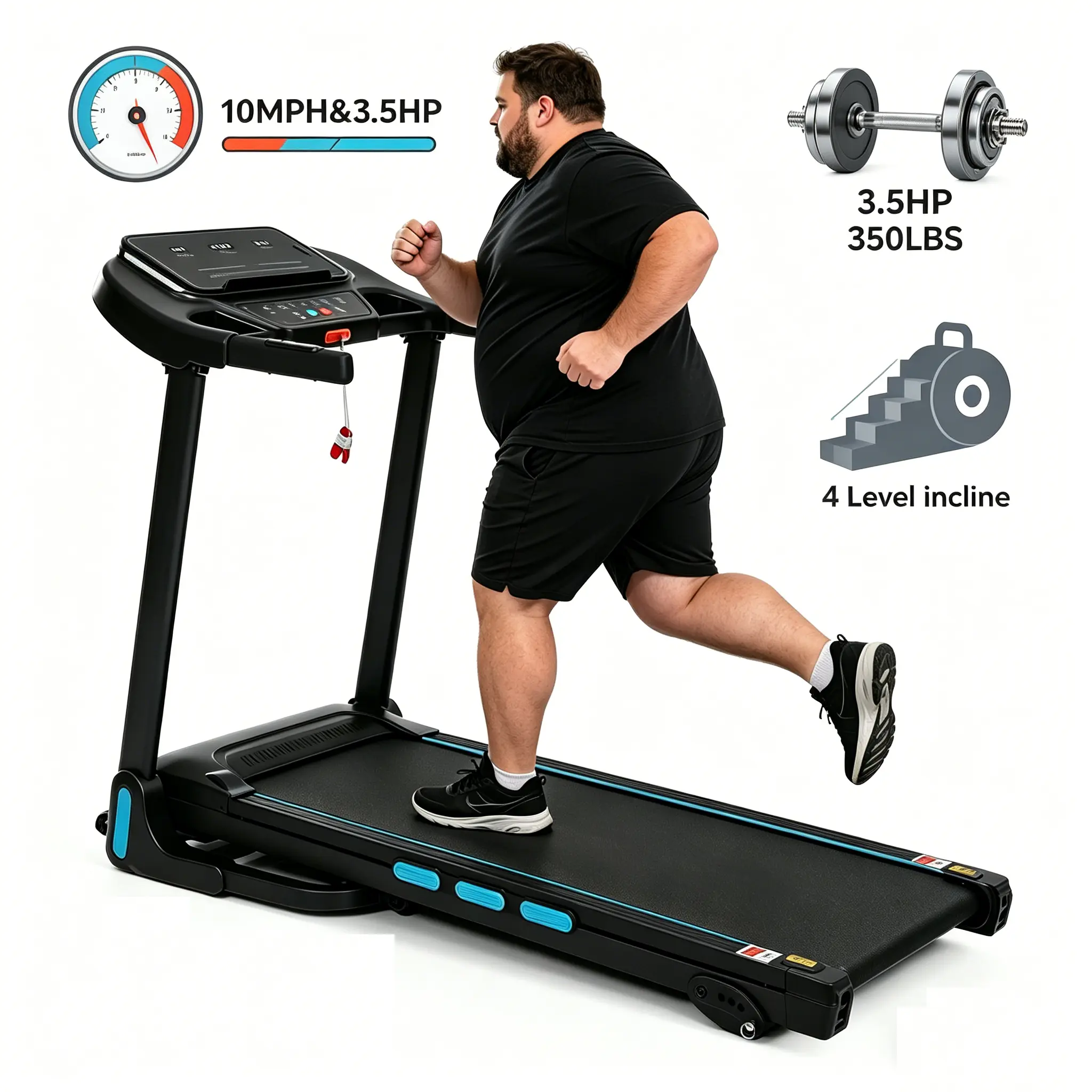[New arrival] Hydraulic System Auto Foldable Treadmill with Incline,3.5HP Treadmills for Home/Office, 10MPH 350Lbs Weight Capacity Electric Treadmills with Type C & USB Charge ,Bluetooth Speaker