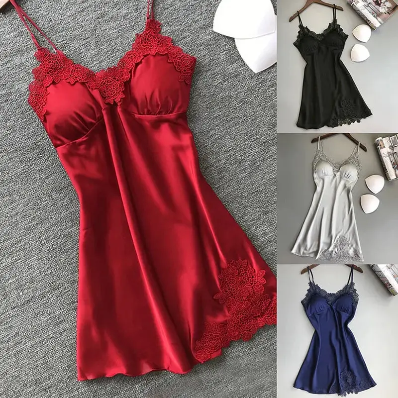 Sexy Pajamas Women's Silk Nightdress Ladies