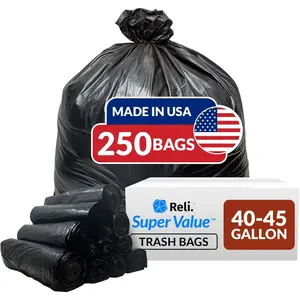 40 to 45 Gallon Trash Bags Heavy Duty |   250 Trash Bags |   Super Sizeable, Black, Garbage for Serious Cleanup