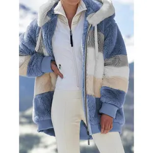 Women’s Winter Long Coat Plus Size Warm Loose Plush Hooded Zip-Up Coat Gift Christmas Gift Women’s Top Gift GARMENTARY
