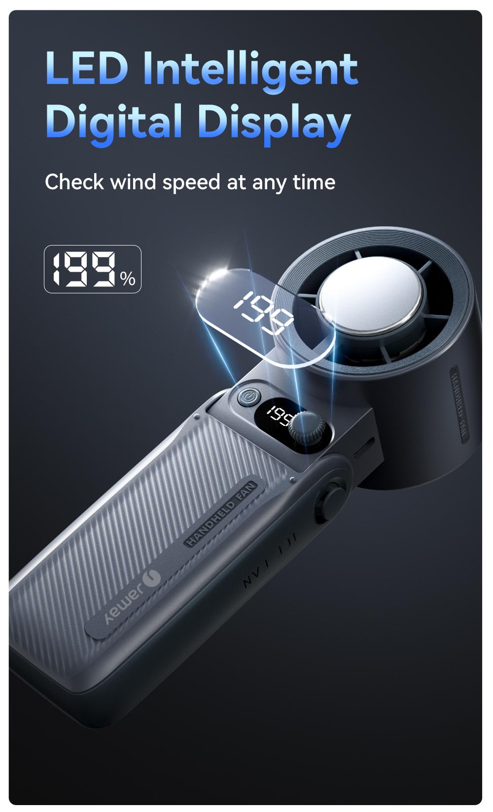 Portable Handheld Turbo Fan, 3-in-1 Rechargeable, 199 Adjustable Levels, Up to 30 hours of use, with Digital Display, One-Click Semiconductor Cooling, 135° Adjustable Airflow, Ideal for Summer Travel & Outdoor Activities, High Speed Fan, Portable fan