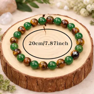 Money Bracelet for Women, Natural Stone Beaded Bracelet with Jade and Tiger Eye Feng Shui Wealth Attraction Lucky Crystal Healing Protection Jewelry Adjustable Elastic Cord Valentines Day Birthday Gifts