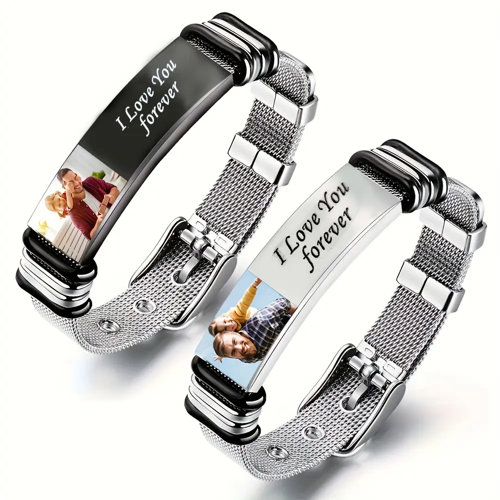 Unisex Customizable Color Photo Stainless Steel Mesh Bracelet - Personalized Fashion Accessory, Valentine's Day Meaningful Gift, DIY Jewelry, No, Meaningful Gifts, Personalized Jewelry