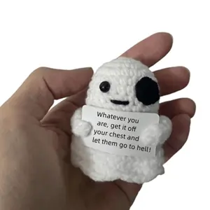 6cm/2.36in Handmade Crochet Ghost Pendant With Yarn, Cute Plush Doll Gift