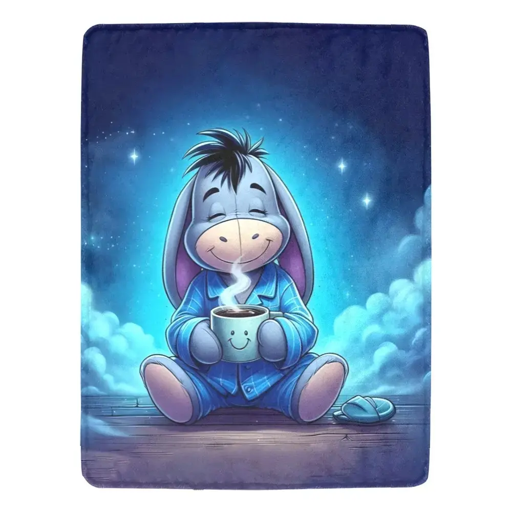 Cute Donkey Print Cartoon Animal Flannel Throw Blanket - Polyester, Lightweight All-Season Super Soft, Blue Pattern for Indoor & Travel Use, Holiday Birthday Gift, Home & Travel