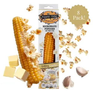 Poppin’ Cobs 8 Pack Buttery Garlic Microwave Popcorn - Healthy Crunchy Snack that Pops right off the cob! (Pack of 8) Crispy Protein
