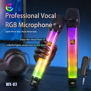 Professional RGB Wireless Microphone Set, Auto Color LED Effect, 6.35mm Receiver, Digital Frequency Display, Plug-And-Play