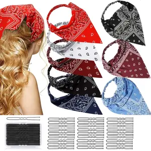 10 Set Floral Hair Scarf Headband with 50 Hair Pins Hair Bandanas Chiffon Boho Headbands for Women Elastic Head Bandana for Women Hair Accessories