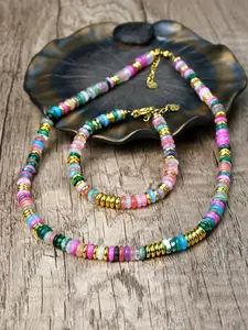 Colorblock Beaded Necklace & Bracelet Chunky Jewelry Set for Party, Daily Clothing Decor, Trendy All-match & Exquisite Jewelry for Birthday Gift