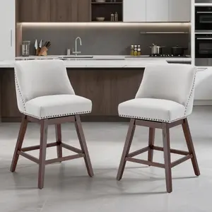 SoarFlash Kitchen Swivel Bar Stools with Solid Wood Legs Upholstered Linen Counter Stools Set Dining Room Chairs 360° Swivel Comfortable Velvet Upholstery