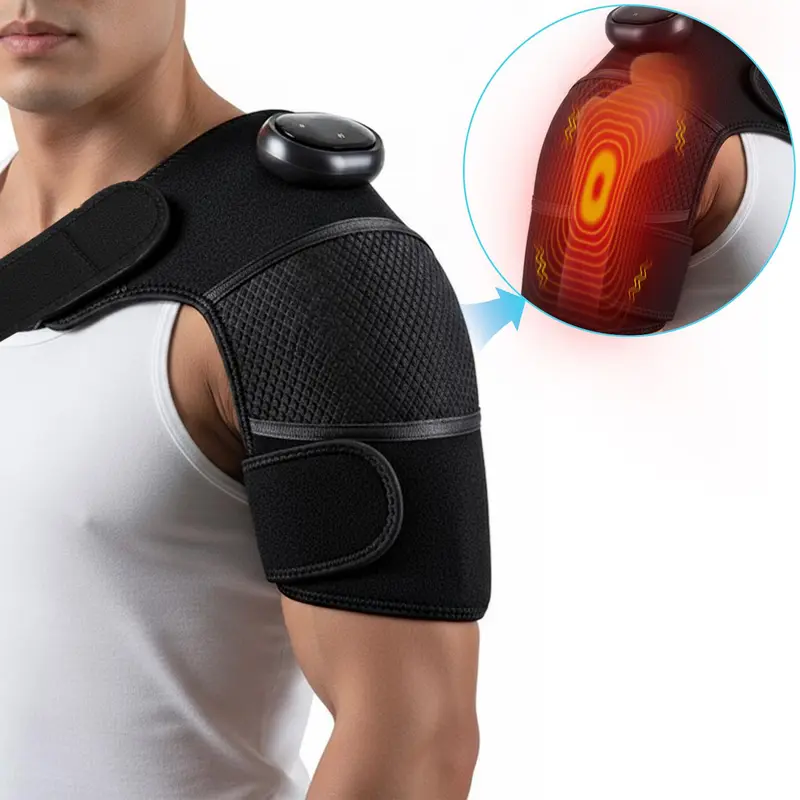 Heatable Neck Shoulder Relaxer, Battery-Powered Vibration Massage Device with 5000mAh Battery, Nylon Cord, Non-Woven Material for Tight Muscle Relief, Daily Relaxation, Plug-Free Portability