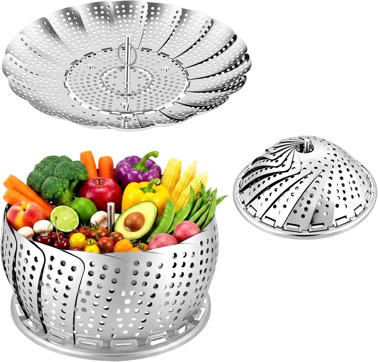 Vegetable Steamer Basket, Premium Stainless Steel Veggie Steamer Basket for cooking - Folding Expandable Steamers to Fits Various Size Pot (Large(6" to 10.5")
