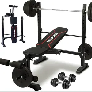 Madonia 1500LBS 6 in 1 Weight Bench Set with Leg Extension/Curl, Preacher Curl, Bench Press Set, Barbell Rack, Safety Bar Catches, Foldable Workout Benches