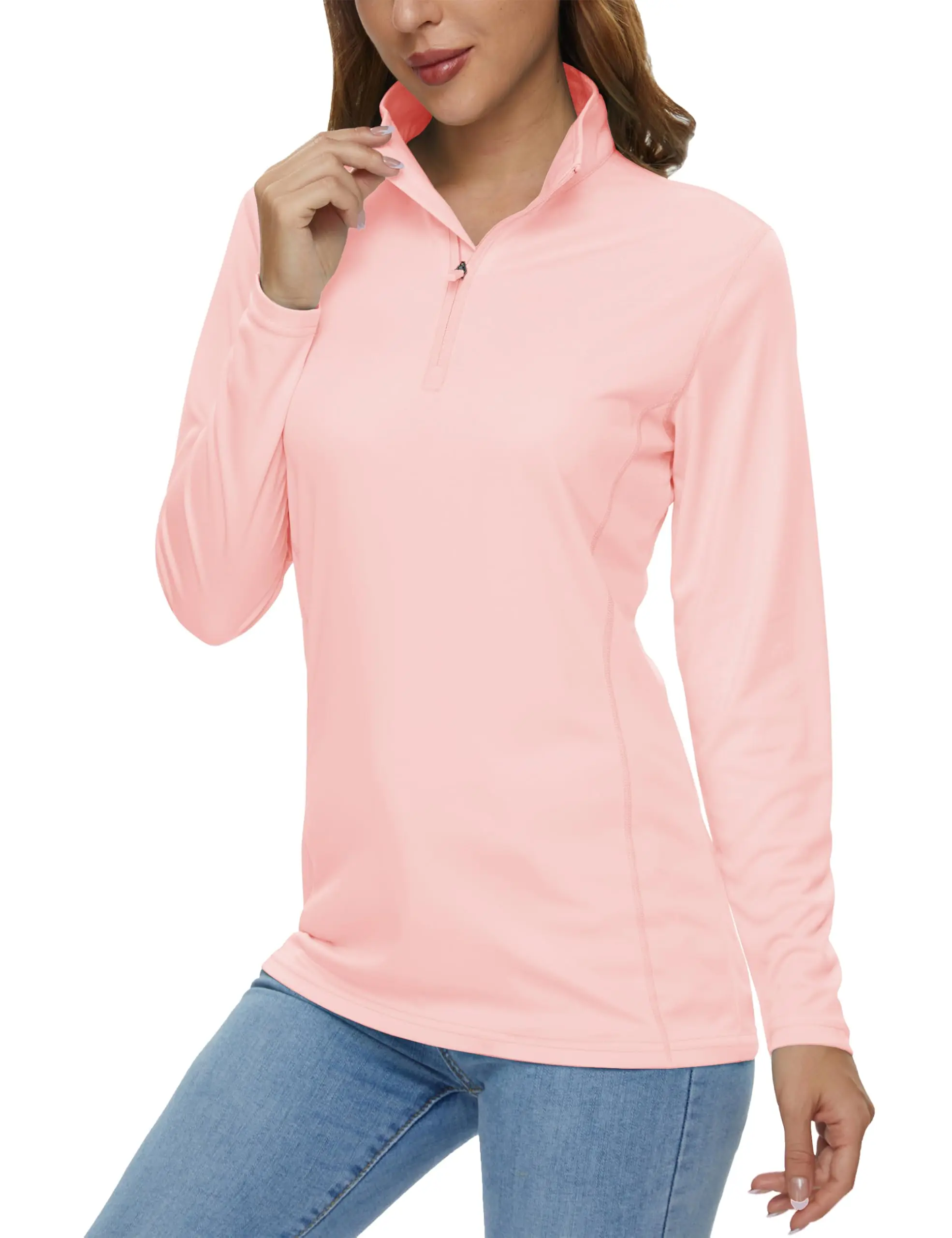 MAGCOMSEN Women's Long Sleeve 1/4 Zip UPF 50+ Sun Shirt, Breathable Quick Dry Athletic Top for Workout, Running & Hiking, Breathable Workout Tops, Casual Running Tops