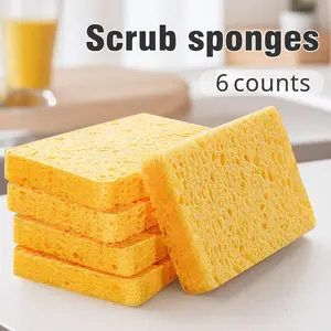 6 Counts Large Cellulose Sponges, Fast-Drying Kitchen Sponges with Thousands of Fiber Holes for Quick Cleanup