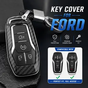 ABS Smart keyless Entry Remote Key Fob shell Carbon Fibre Car Key cover For Ford F150 Mondeo Mustang Edge Fusion Lincoln MKC MKZ MKX(Shell With Keychian), Key Fob Replacement
