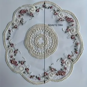 6pcs European retro lace embroidered dining table mat-polyester woven rectangular decorative mat-only hand-washed, photo props decoration, Home.