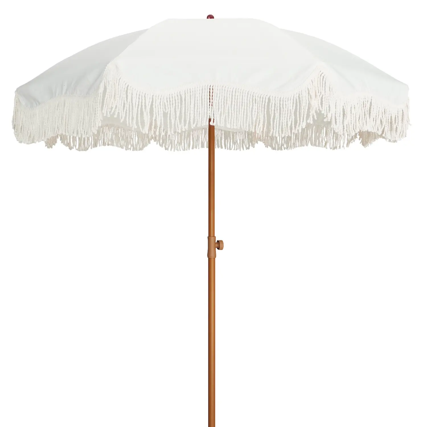 AMMSUN 6.5ft Boho Outdoor Umbrella with Tassel Fringe Beach Umbrella UPF50+ Picnic Umbrella Patio Steel Pole Push Button Tilt Lightweight Canopy White uv resistant