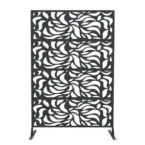 Decorative Metal Garden Fence Panels, Black Outdoor Scroll Design Border ,Rust-Proof & Easy Snap-Together Installation, Flower