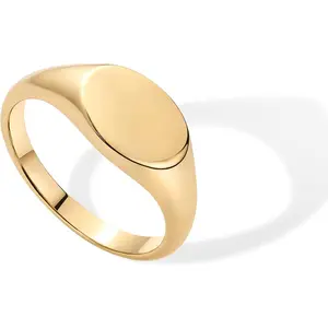 PAVOI 14K Gold Plated Pinky Signet Ring for Women| Lightweight Statement Bands| Chunky Signet Stackable Rings