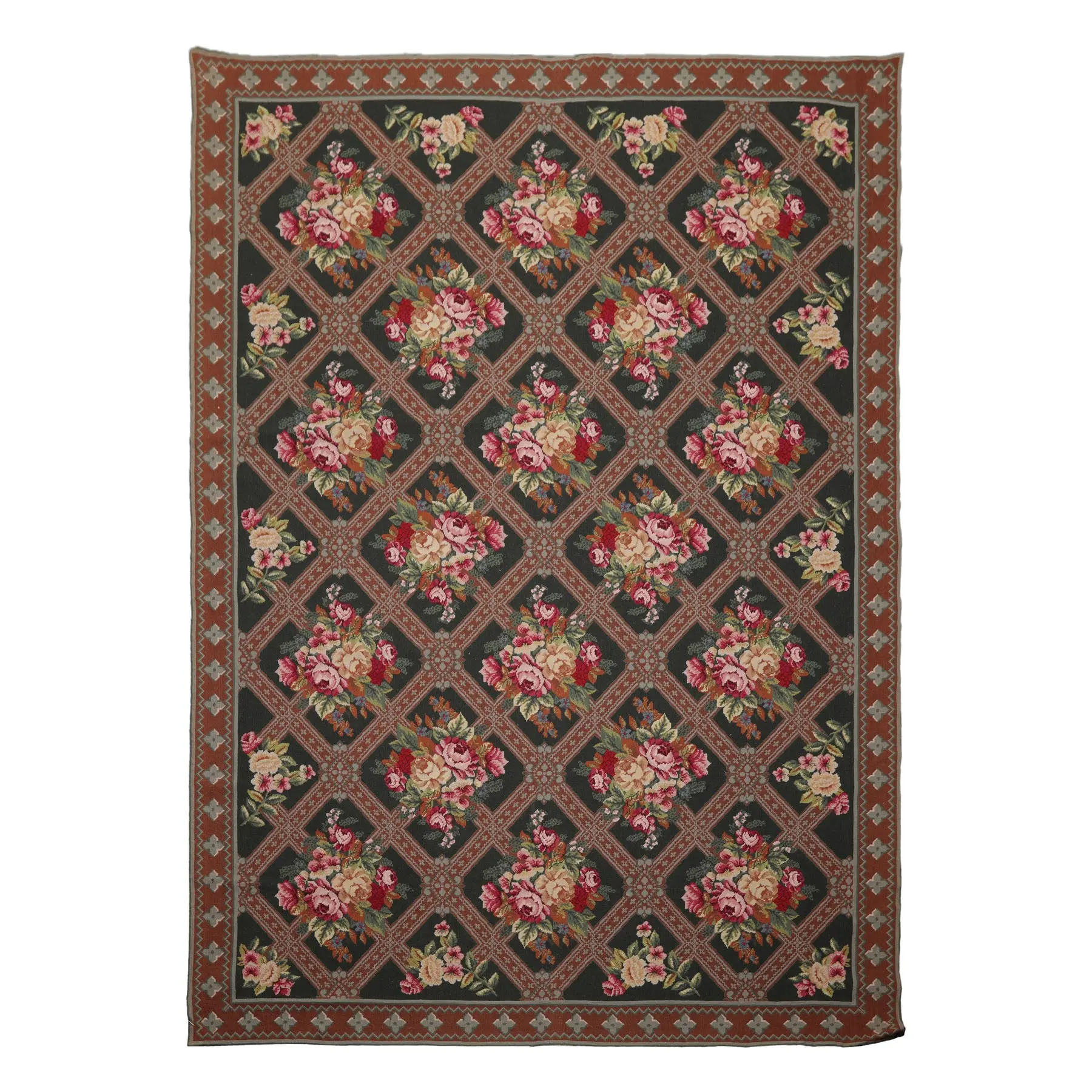 6'6''x9'2'' Hand Woven Wool Green Aubusson Needlepoint Traditional Rug