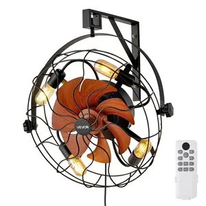 【fathersdaygift】VEVOR Wall Mounted Fan with Lights,21 inch Wall Mount Fan with Remote6 Speeds Plug in Wall FanTimer360°Adjustable Tilt for Bedroom,Garage,Workshop (Compatible 4 E26 Bulb Sockets,No Bulb)