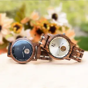 His and Hers Minimalist Wood Watches - Couples Wood Watch Set