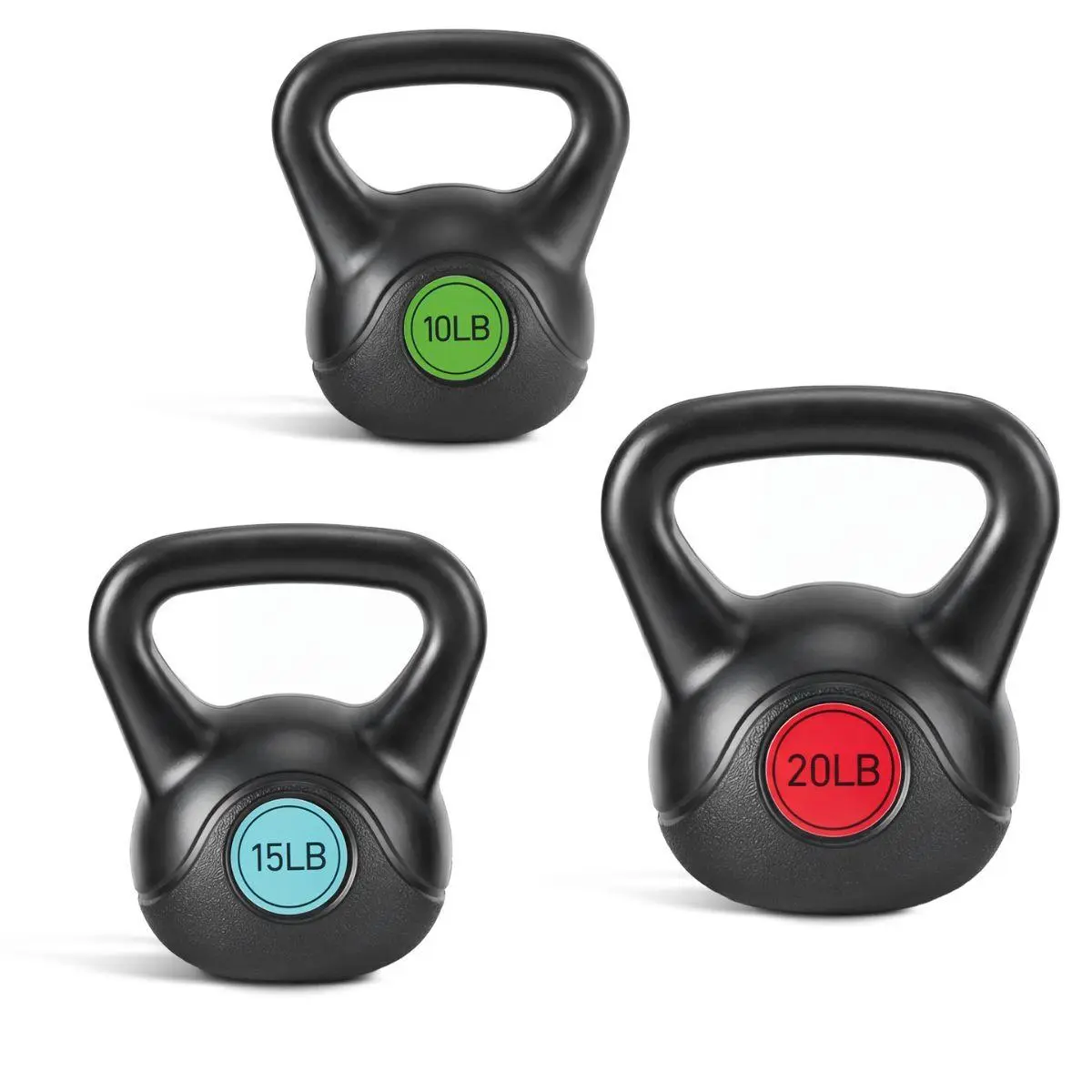 HDPE Coated Concrete Kettlebell Set, 3 Weight Combos (30/45/50 LBS), Wide Handle & Anti-Roll Base, Quiet Home Gym & Outdoor Strength Training