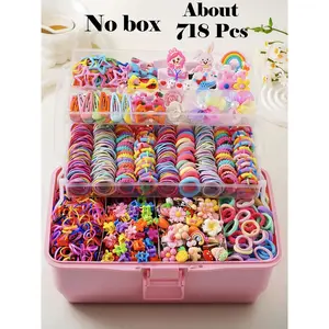 718pcs/Set Girls' Pink Bowknot Hair Clips, Cute Princess Hair Accessories, High Elastic Durable Non-Damaging Hair Ties, Hair Bands, Rabbit Ear Hair Rings, Versatile Duck Clip Barrettes, Suitable For Daily Use, Hair Accessories Sets