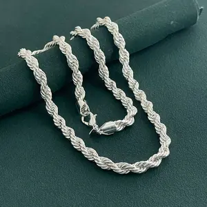 8mm Rope Chain Necklace, Titanium Steel Twist Chain, 20–24 Inch, Unisex Hip Hop Jewelry for Men and Women