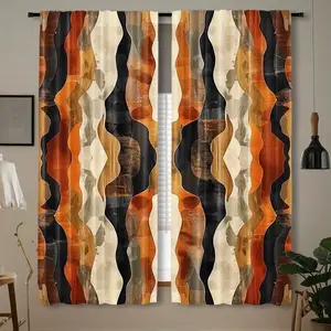 2D Flat Print Curtain Set, 2 Pieces, Multi-Color Irregular Wave Pattern, Digital Print Drapes, Rod Pocket Design, Privacy Protection, Window Curtain