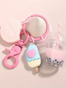 Cartoon Cookie Ice Cream Boba Tea Keychain, Cute Wallet Bag Backpack Charm, Car Key Earphone Box Accessory, Women's Daily Gift