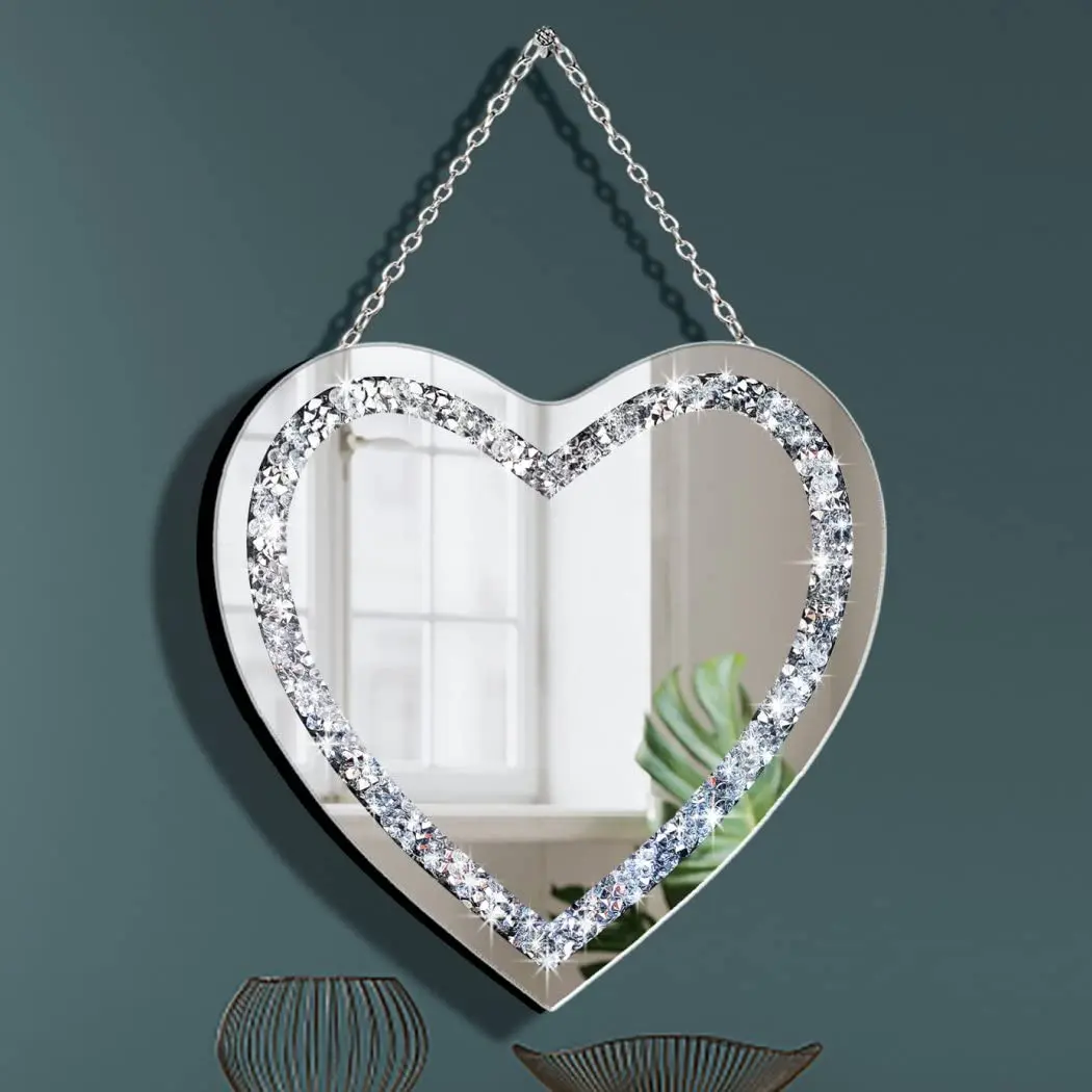 Crystal Diamond Heart Mirror - Silver Wall Décor with Elegant Design and High-Quality Finish
