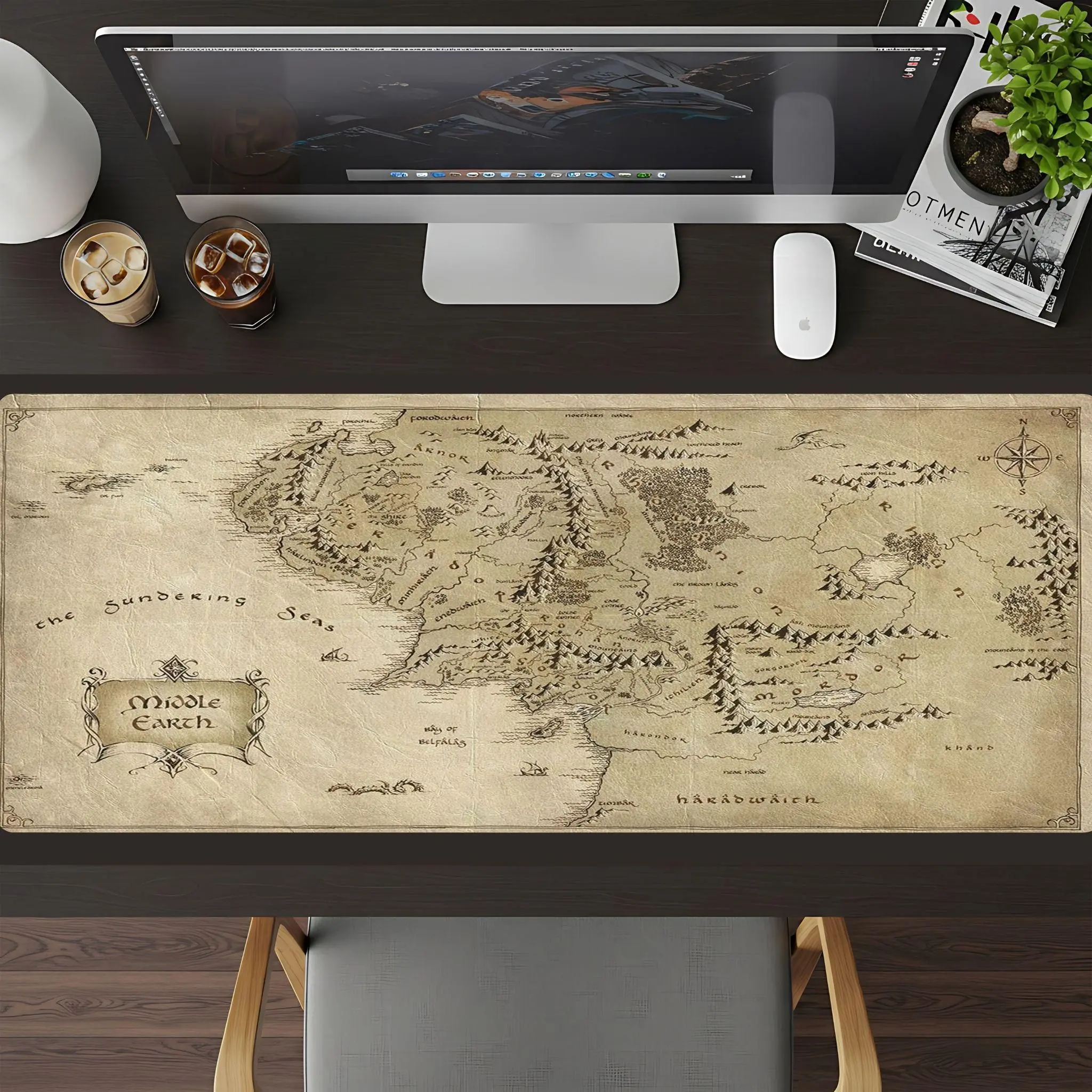 MIddle Earth Custom Large Desk Pad, Middle Earth Map Desk Mat Mouse Pad, Lord of the Rings LOTR Tolkien Gifts, Silmarillion Fantasy Home Office Decor, Desk Accessories Gift, Anime Fans Art, LOTR Merch