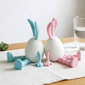 Easter Bunny Egg 3D Printed Creative Figurine, Decorative Sculptures, Fun Rabbit Egg Decor for Home, Perfect Gift for Easter Celebration