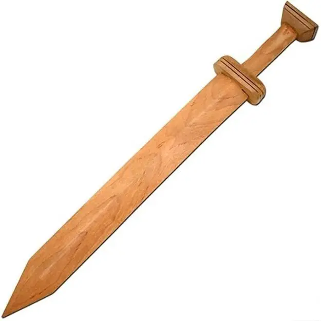 Medieval Warrior Wooden Roman Gladius Training Sword, 27-Inch with 20-Inch Blade and Square Pommel for Martial Arts Enthusiasts or Themed Props, 20 Inches