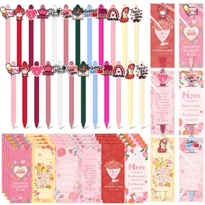 [Mother's Day Gift]24 Sets Mothers Day Pens with Sticky Notes Gift Bulk Mother's Day Gift Idea Pink Flower Heart Gift Sticky Notepads Ballpoint Pens for Office Women Employee Teacher Appreciation Gift Daily Supplies