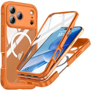for iPhone 17 Series Phone Case: Magnetic Translucent Matte, Full Covered Camera Protection & Screen Protector, Military Grade Shockproof Heavy Duty Cover Drop Proof Protective Cases - Orange