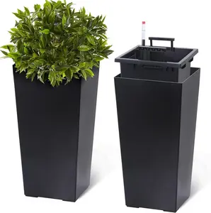 Black 22.5 Inch Tall Rectangular Planters Set of 2 Large Modern Plant Pots with Drainage Holes & Water Level Monitor for Outdoor and Indoor Use Garden