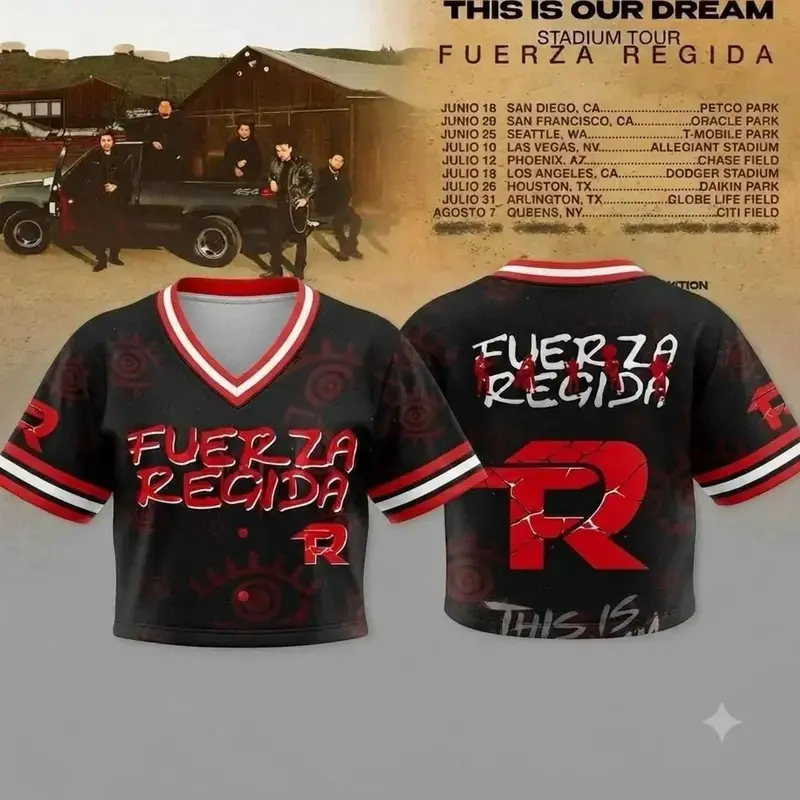 Fuerza Regida 2026 This Is Our Dream Stadium Tour Crop Top Jersey, Women's Baseball Button Up Shirt, Concert Outfit, Music Merch Gift for Fans