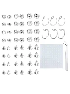 Fake Eyebrow Ring Fake Lip Labret Studs Fake Medusa Piercing Replacement Balls Spike with 100Pcs Sticker Non-Piercing Nose Rings Hoop Fake Skin Piercing 3MM 4MM 5MM Silver