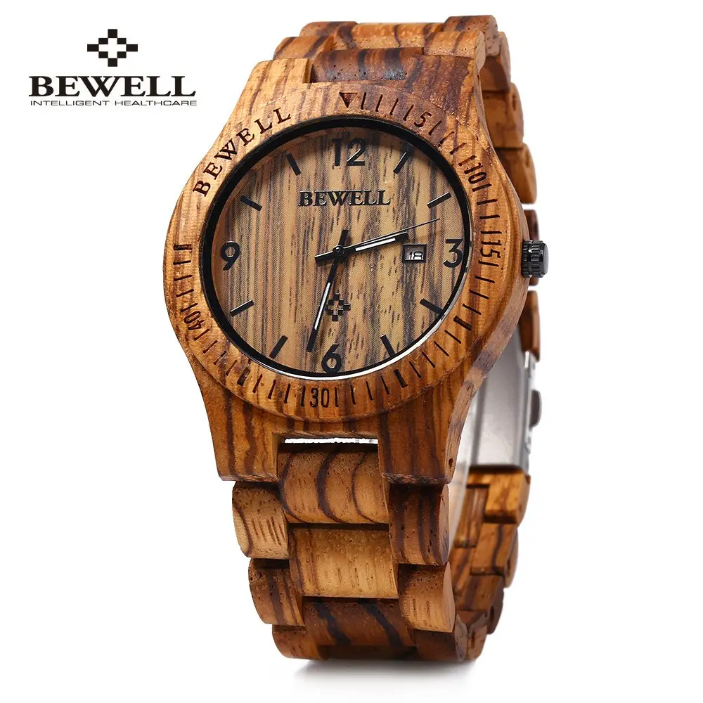Mens Wooden Watch Analog Quartz Movement Date Display Lightweight Wood Wrist Watch