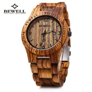 Mens Wooden Watch Analog Quartz Movement Date Display Lightweight Wood Wrist Watch