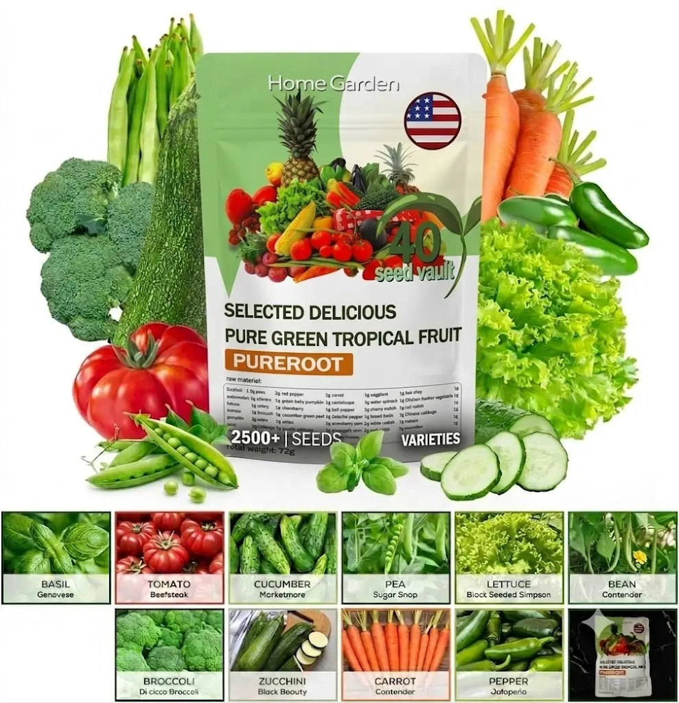 PUREROOT Non-GMO Vegetable Seed Kit, Mixed Heirloom Garden Seeds Collection for Home Garden, Indoor & Outdoor Planting, Tomatoes, Lettuce, Carrots, Cucumbers, Peppers & More