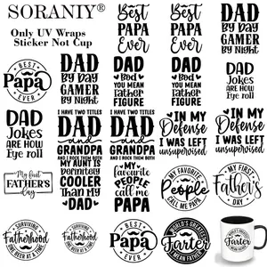 UV DTF Cup Transfer Stickers - 24Pcs/Set Father'S Day Theme UV DTF 16OZ DIY Mug Transfer Stickers For Cups Water Bottles Glass Jars Laptop Home Decoration DIY High Viscosity Transfer Paper Easy Peel HD Printing Crafts Exquisite Gift