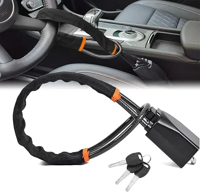 Portable Steering Wheel Lock, Sturdy Anti-Theft Car Lock with 3 Keys for Cars, Trucks, SUVs, Vans, Black - Anti-Theft Protection, Deter Thieves, Easy to Carry, Portable and Convenient, Includes 3 Keys, Secure Your Vehicle