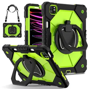 Ultra-Durable iPad (A16) 11th 2025 11" Case & iPad Air M4 2026 / iPad Pro (M5) 2025 13 inch / iPad Mini - Military Shockproof Protective Cover with 360° Rotating Stand with  Pencil Slot - Kids/Adults Friendly - Black+Green