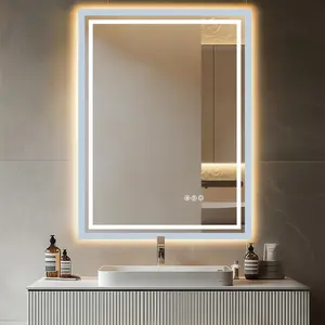 24"x 32" LED Bathroom Mirror with Stepless Dimmable, Backlight Wall Mirrors with Anti-Fog Bathroom Digital Mirror for Wall, 3 Color Modes, Memory Function  Mirror